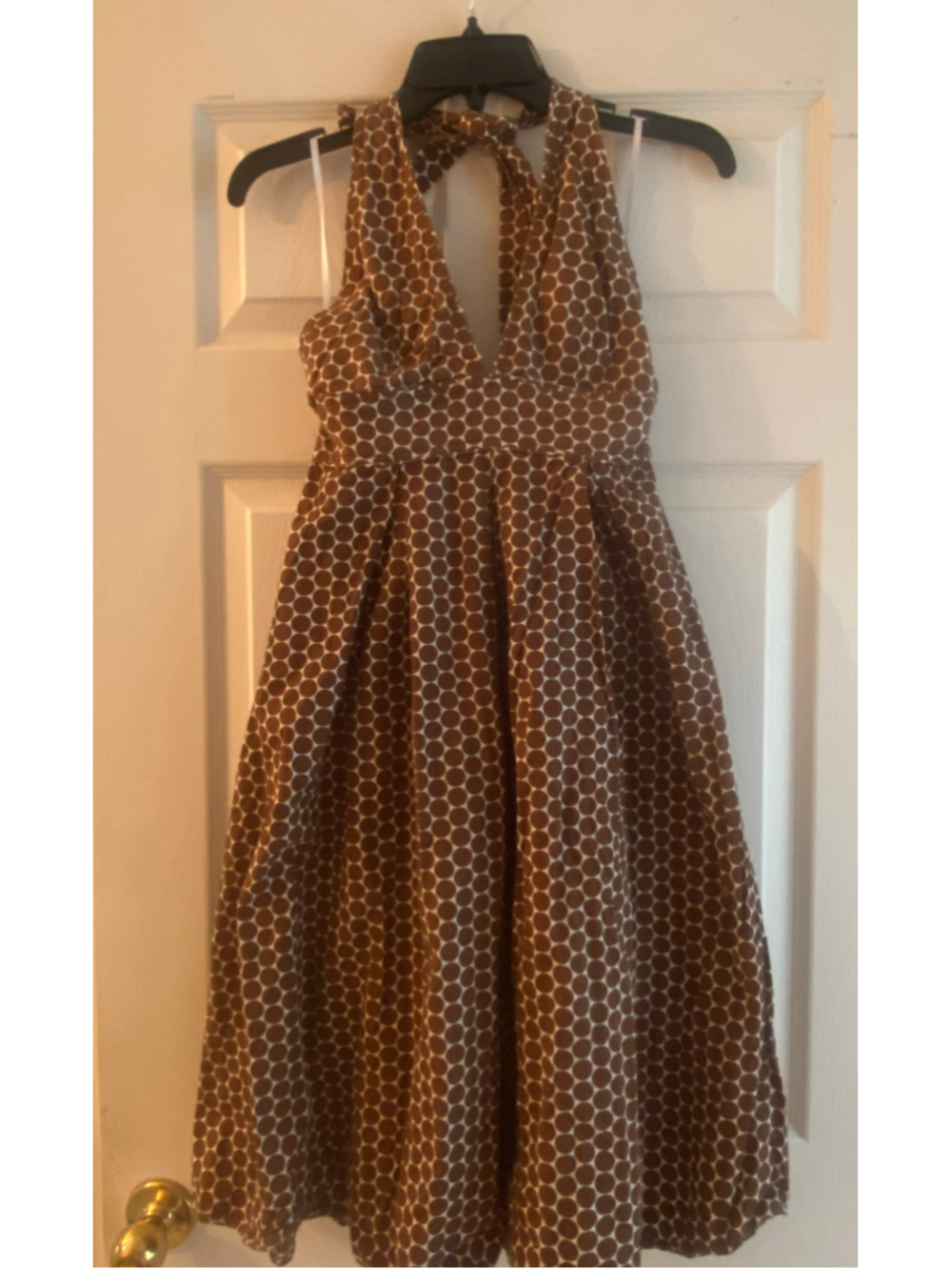 Women's J. Crew Backless Polka Dot Halter Dress Brown & White - Size 2